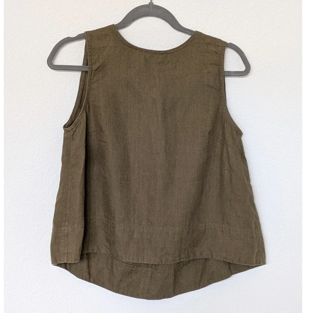Madewell Linen Pleated Shell & Zoe Relaxed Wide Leg Pants Set Women's S/6P Olive